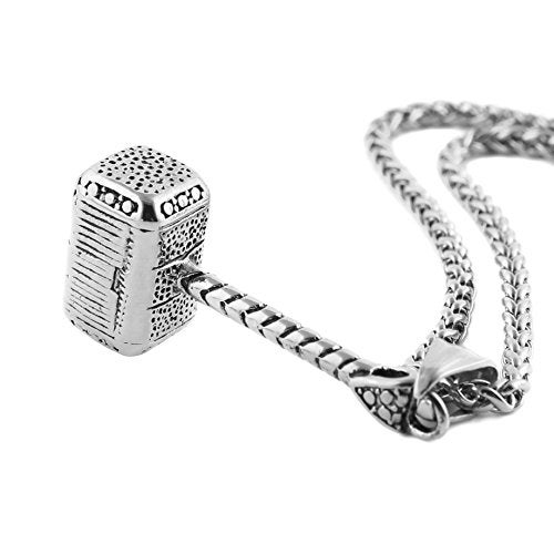 HZMAN Thor Hammer Stainless Steel Necklace For Men and Women Hammer Pendant Necklace 22+2 Inch Chain, Silver - Image 1