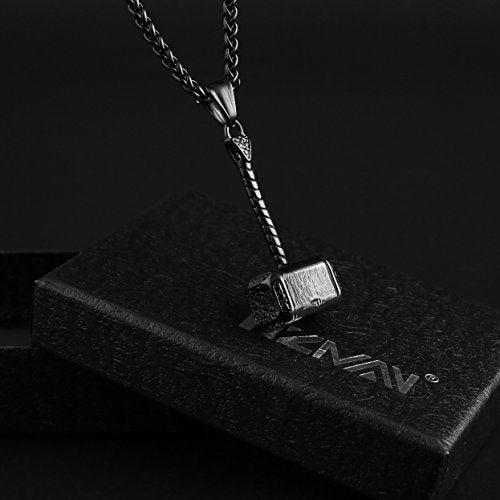 HZMAN Thor Hammer Stainless Steel Necklace For Men and Women Hammer Pendant Necklace 22+2 Inch Chain, Silver - Image 4