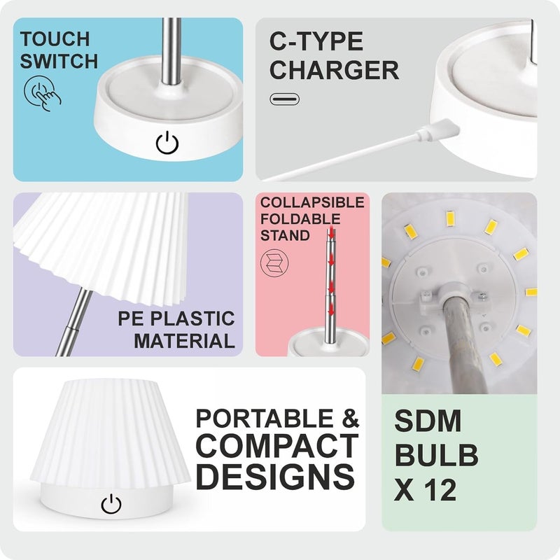 GALV TableLamp NightLamp for Bedroom StudyTableDeskLamp RechargeableLamp Collapsible LED Touch Control DeskLampWhite 1 pcs14 X 11 cm - Image 5