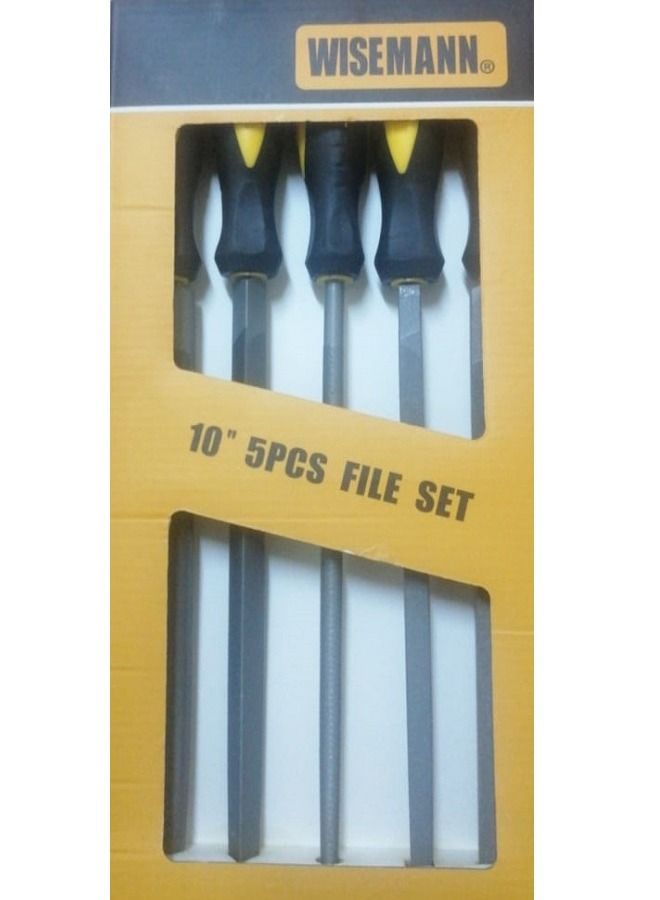Wisemann 5PC 10" STEEL FILE HALF ROUND,HAND,TRIANGLE,SQUARE,ROUND WITH HANDLE G,IN COLOR BOX - Image 1