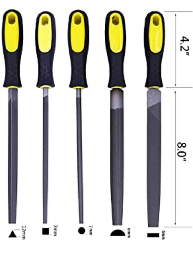 Wisemann 5PC 10" STEEL FILE HALF ROUND,HAND,TRIANGLE,SQUARE,ROUND WITH HANDLE G,IN COLOR BOX - Image 4