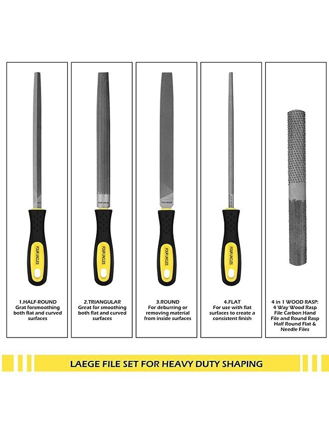 Wisemann 5PC 10" STEEL FILE HALF ROUND,HAND,TRIANGLE,SQUARE,ROUND WITH HANDLE G,IN COLOR BOX - Image 5