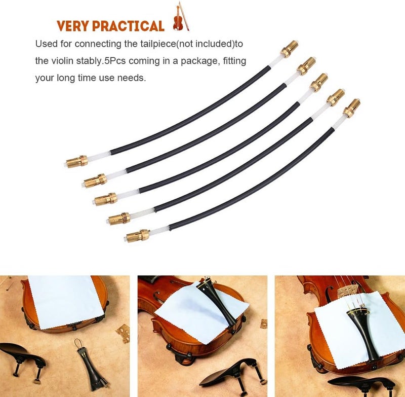 Dilwe Violin Tailgut, 3/4 4/4 Violin Tailpiece Gut Cord with Brass Screw Replacement Tailgut Tailcord, 5Pcs - Image 2