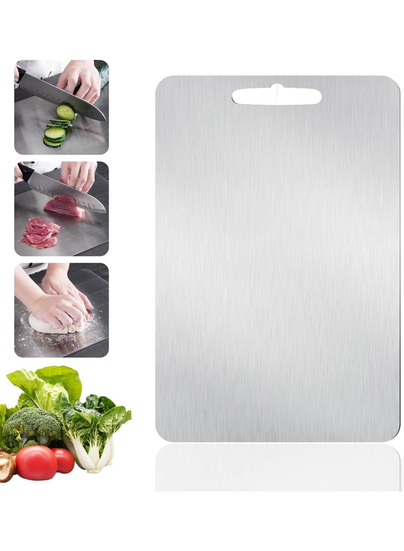 لوح تقطيع من الفولاذ المقاوم للصدأ للاستخدام في المطبخ، لوح تقطيع معدني للحوم والفواكه والخضراوات والجبن والمعجنات والبيتزا، لوح مزدوج الجوانب مضاد للانزلاق للحوم والعجين