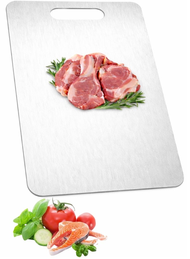 ترينفي لوح تقطيع من الفولاذ المقاوم للصدأ للاستخدام في المطبخ، لوح تقطيع معدني للحوم والفواكه والخضراوات والجبن والمعجنات والبيتزا، لوح مزدوج الجوانب مضاد للانزلاق للحوم والعجين - Image 1