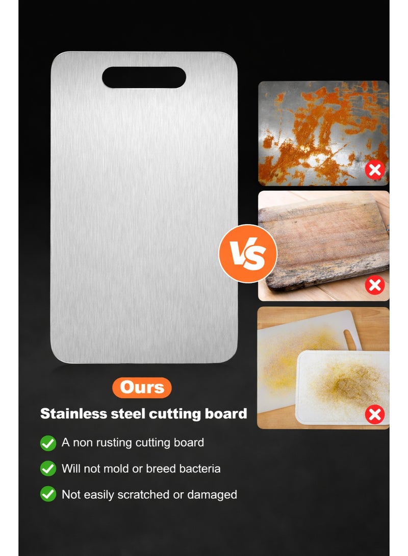 ترينفي لوح تقطيع من الفولاذ المقاوم للصدأ للاستخدام في المطبخ، لوح تقطيع معدني للحوم والفواكه والخضراوات والجبن والمعجنات والبيتزا، لوح مزدوج الجوانب مضاد للانزلاق للحوم والعجين - Image 2