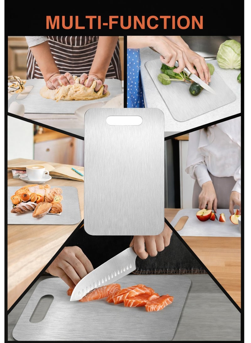 ترينفي لوح تقطيع من الفولاذ المقاوم للصدأ للاستخدام في المطبخ، لوح تقطيع معدني للحوم والفواكه والخضراوات والجبن والمعجنات والبيتزا، لوح مزدوج الجوانب مضاد للانزلاق للحوم والعجين - Image 4