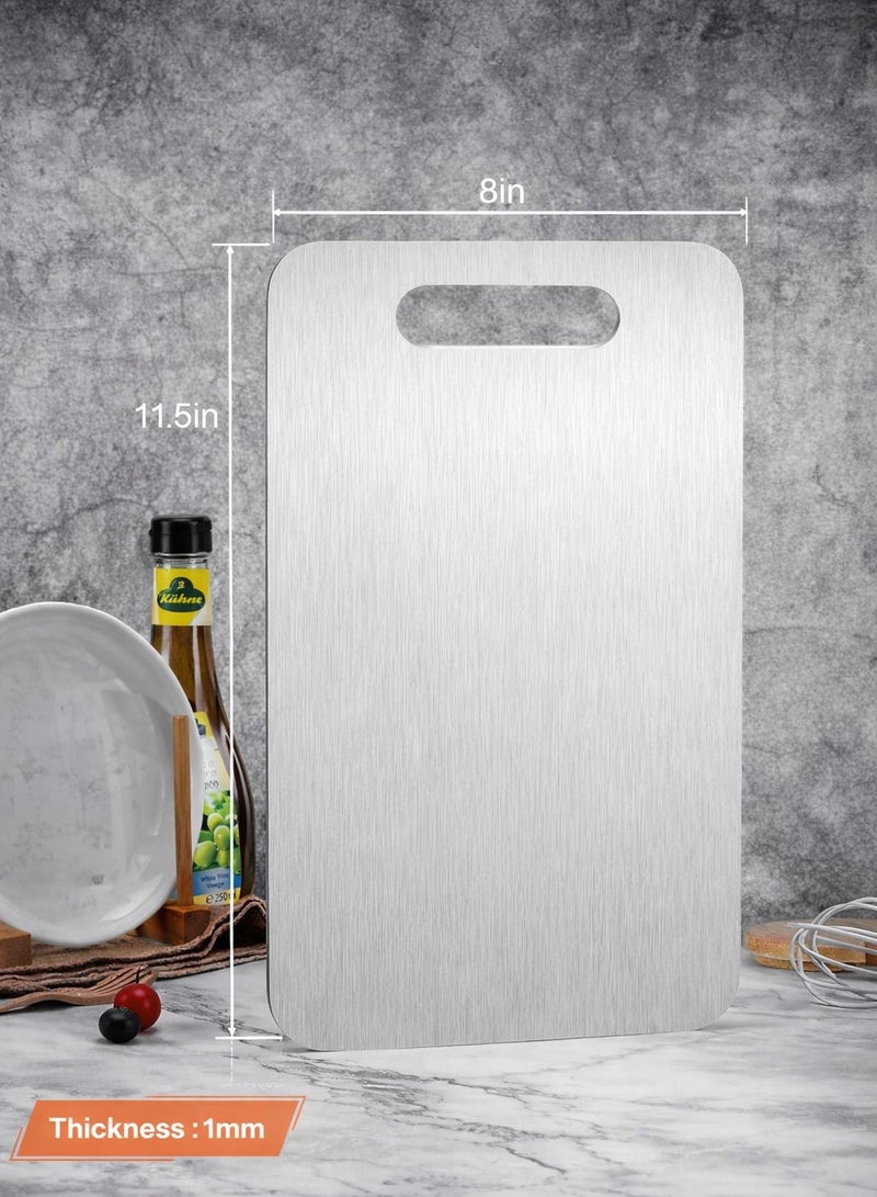 ترينفي لوح تقطيع من الفولاذ المقاوم للصدأ للاستخدام في المطبخ، لوح تقطيع معدني للحوم والفواكه والخضراوات والجبن والمعجنات والبيتزا، لوح مزدوج الجوانب مضاد للانزلاق للحوم والعجين - Image 5