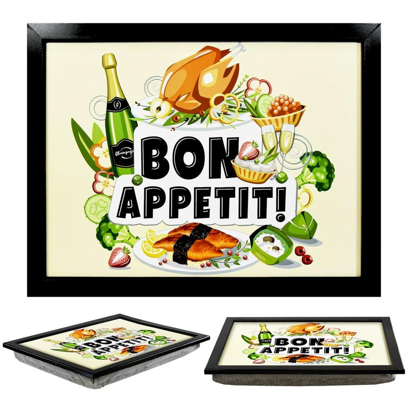MTS Wooden Lap Trays with Bean Bag Cushion  Bon Appetit Design  Large Padded Tray for Adults  Suitable for Food Work Art Studies TV Sofa Bed  Great for Food Lovers
