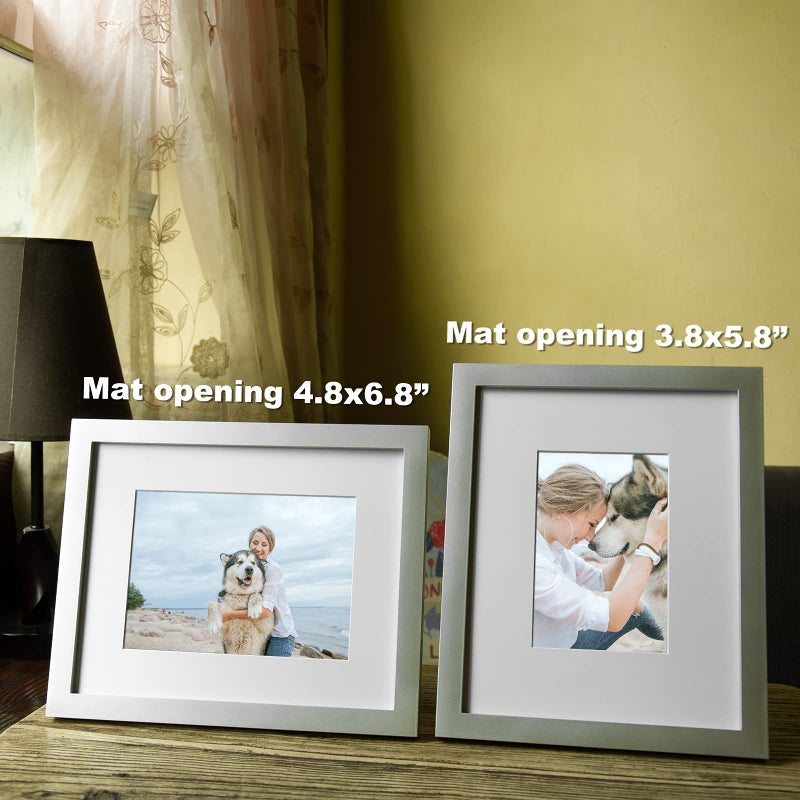 KINLINK 8x10 Picture Frames Light Grey-Wood Frames with Acrylic Plexiglass for Pictures 4x6/5x7 with Mat or 8x10 without Mat Tabletop and Wall Mounting Display  Set of 4 - Image 4