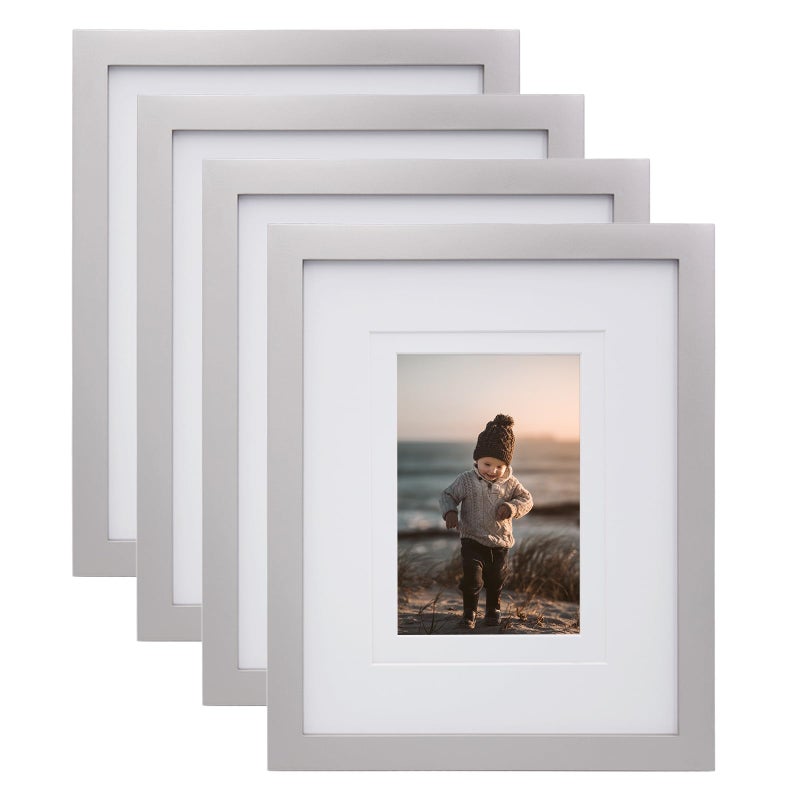 KINLINK 8x10 Picture Frames Light Grey-Wood Frames with Acrylic Plexiglass for Pictures 4x6/5x7 with Mat or 8x10 without Mat Tabletop and Wall Mounting Display  Set of 4 - Image 1