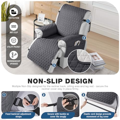 TAOCOCO 100% Waterproof Recliner Cover - Recliner Cover with Non-Slip Granule, Recliner Chair Covers with Elastic Band, Recliner Chair Covers for Reclining Chair(Dark Grey,Oversized-30'') - Image 3