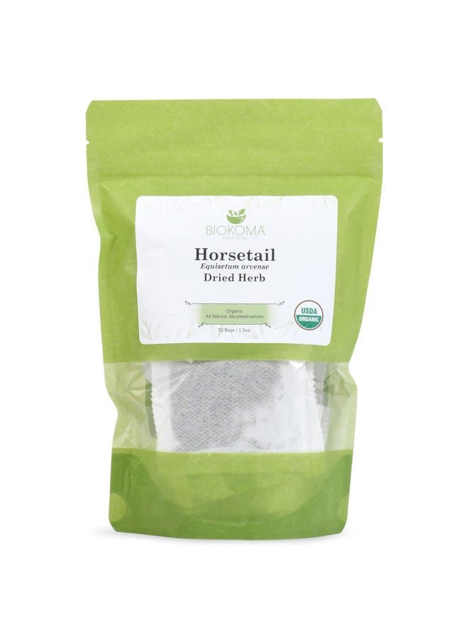 Biokoma Pure and Organic Horsetail Dried Leaves 30 Tea Bags 1.5oz in Resealable Moisture Proof Pouch, USDA Certified Organic - Herbal Tea, No Additives, No Preservatives, No GMO, Kosher - Image 1