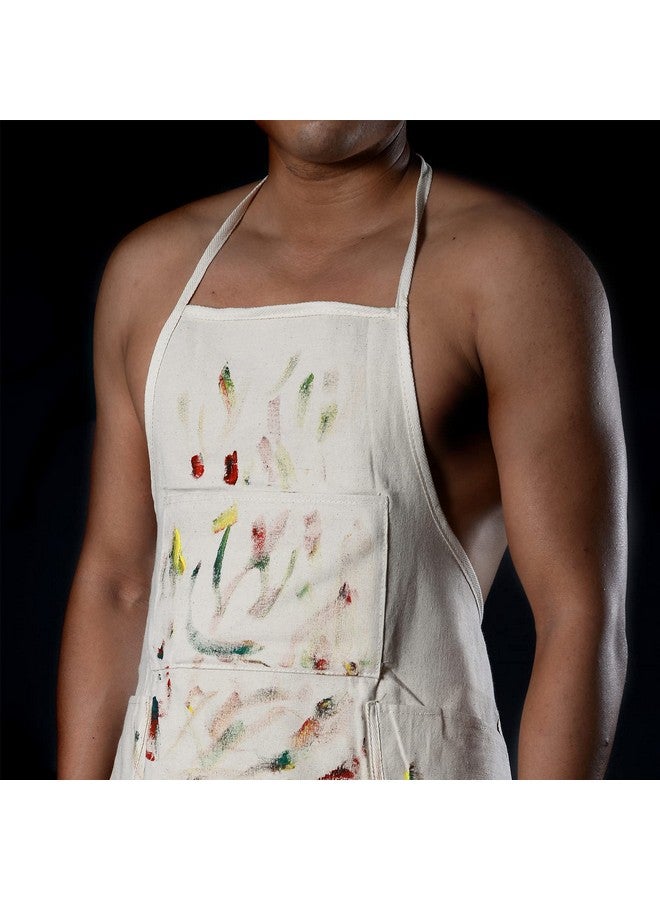 Conda 100% Cotton Canvas Professional Bib Apron With 3 Pockets For Women Men Adultswaterproofnatural 31Inch By 27Inch - Image 3