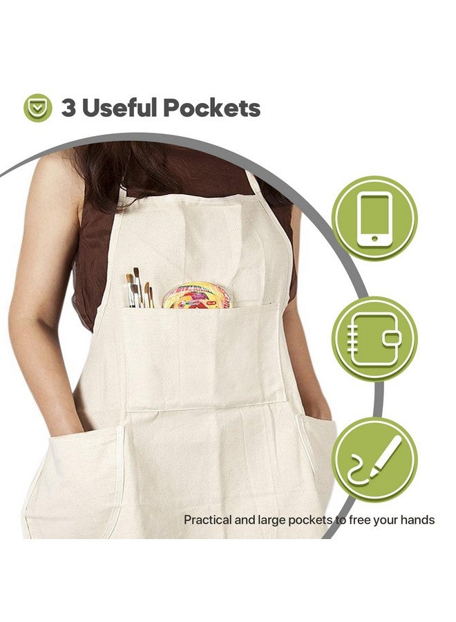 Conda 100% Cotton Canvas Professional Bib Apron With 3 Pockets For Women Men Adultswaterproofnatural 31Inch By 27Inch - Image 4