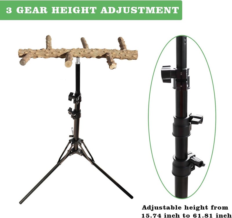 Oooct 16-63 Inch Height Adjustable Bird Perch Stand, Natural Pepper Wood Parrot Perch Toy, Bird Training Perch Stand, Indoor and Outdoor Bird Stands for Small to Medium Bird - Image 3