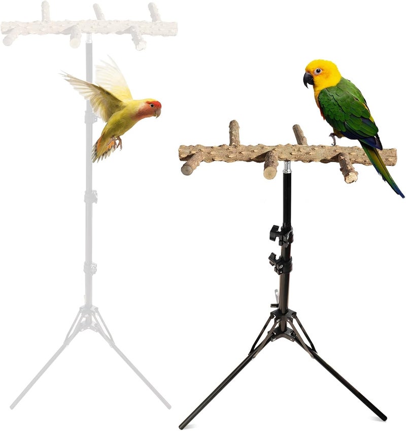 Oooct 16-63 Inch Height Adjustable Bird Perch Stand, Natural Pepper Wood Parrot Perch Toy, Bird Training Perch Stand, Indoor and Outdoor Bird Stands for Small to Medium Bird - Image 1