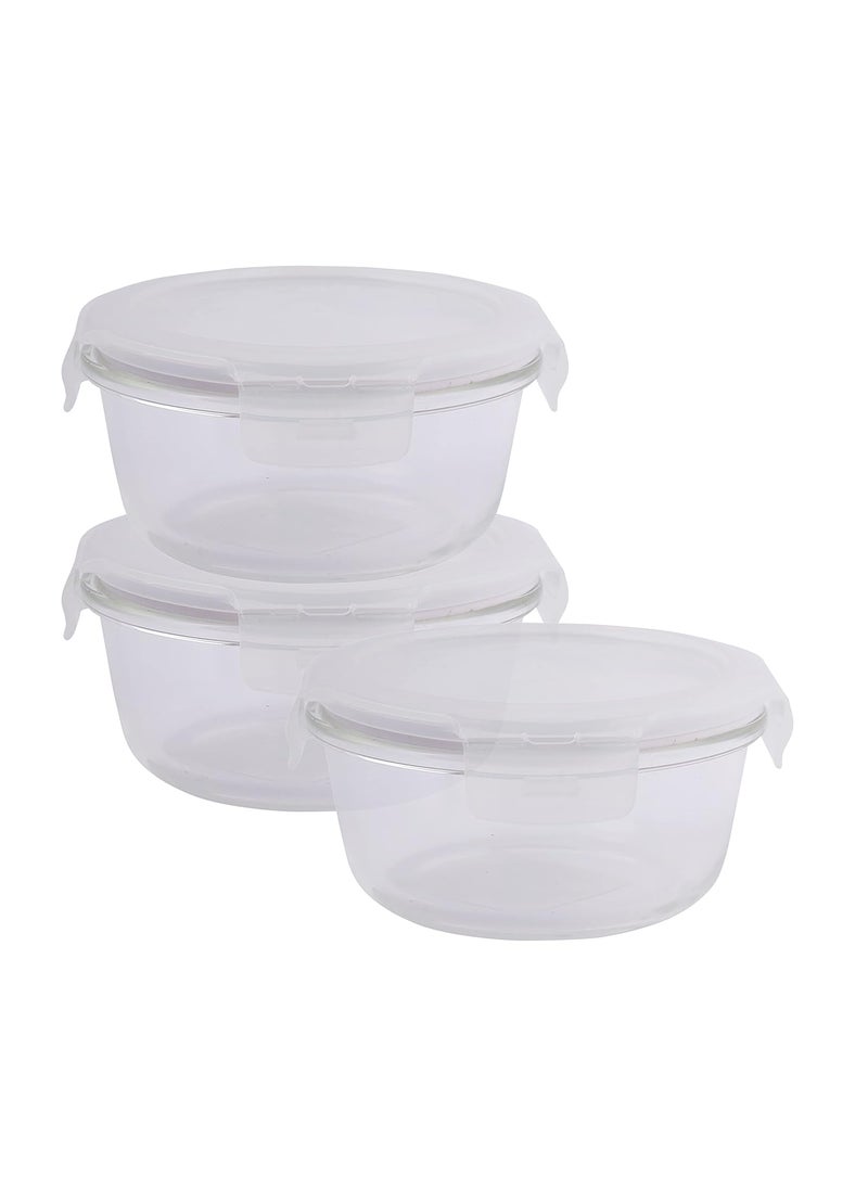 LOCK & LOCK - Lock&Lock Euro Glass Round Bake and Store Container, 380ml, Transparent, Set of 3 (LLG821*3) - Image 1