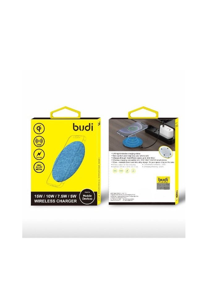 budi - Denim Material Sleek 15W Qi Wireless Fast Charger - Image 1
