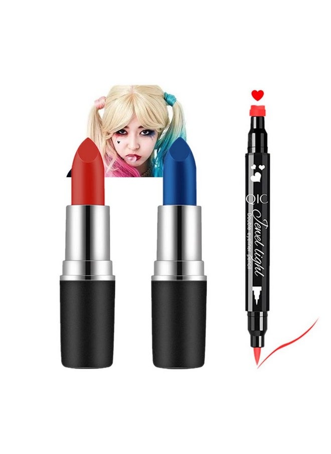 Mysense - Face Paint Kit Halloween Harley Quinn Costumes Cosplay Party Makeup For Women Girls Kids Blue & Red Face Body Painting Cream Blendable Sticks Liquid Eyeliner Stamp Pen Accessories Set - Image 1