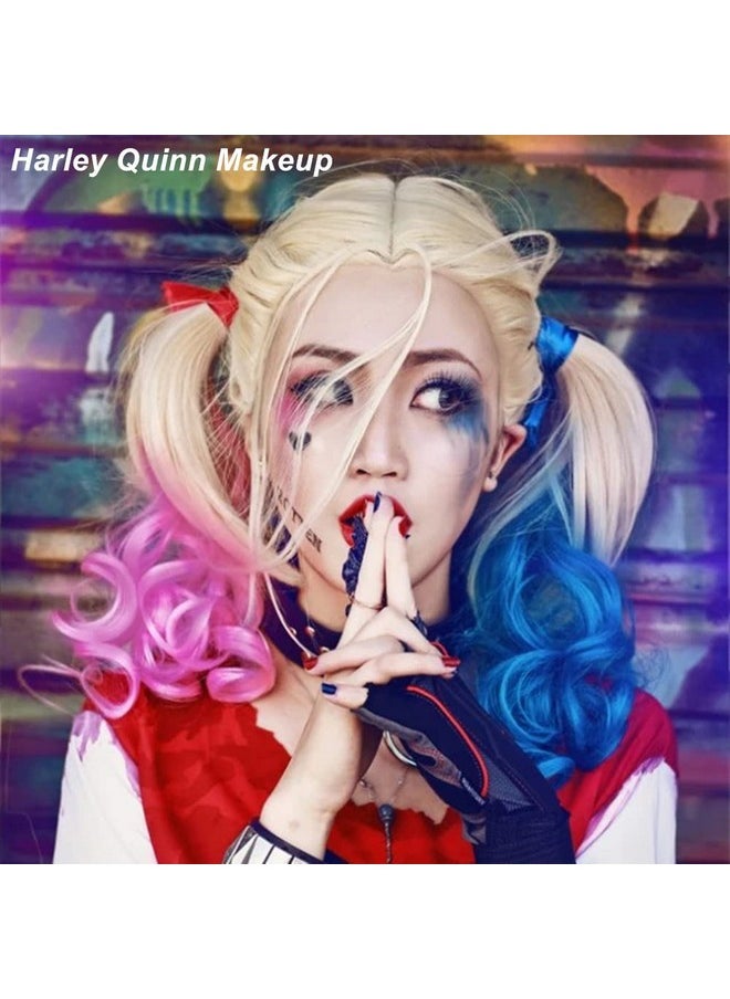 Mysense - Face Paint Kit Halloween Harley Quinn Costumes Cosplay Party Makeup For Women Girls Kids Blue & Red Face Body Painting Cream Blendable Sticks Liquid Eyeliner Stamp Pen Accessories Set - Image 1