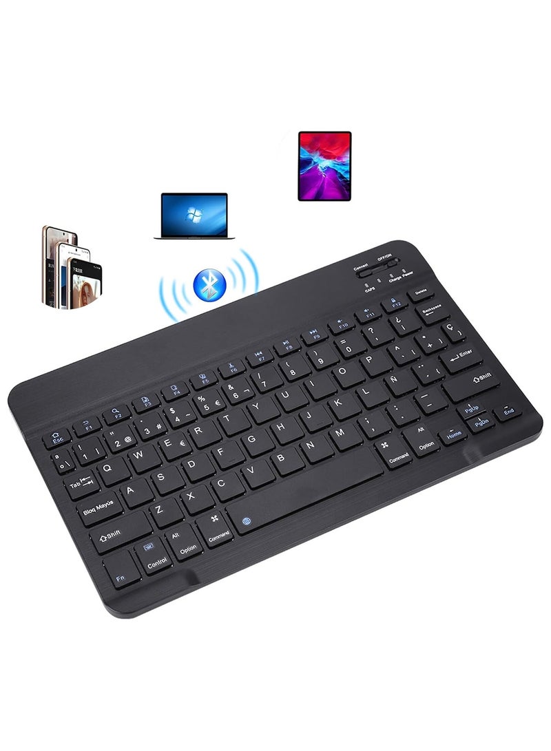 DUSALA Ultra-Slim Bluetooth Keyboard Portable Mini Wireless Keyboard Rechargeable for Apple iPad iPhone Samsung Tablet Phone Smartphone iOS Android Windows (10 inch Black) - Image 1