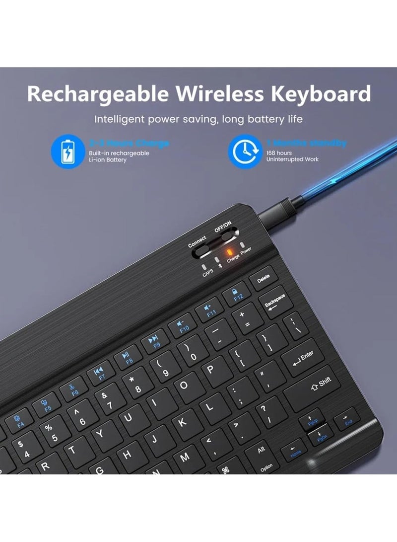 DUSALA Ultra-Slim Bluetooth Keyboard Portable Mini Wireless Keyboard Rechargeable for Apple iPad iPhone Samsung Tablet Phone Smartphone iOS Android Windows (10 inch Black) - Image 2