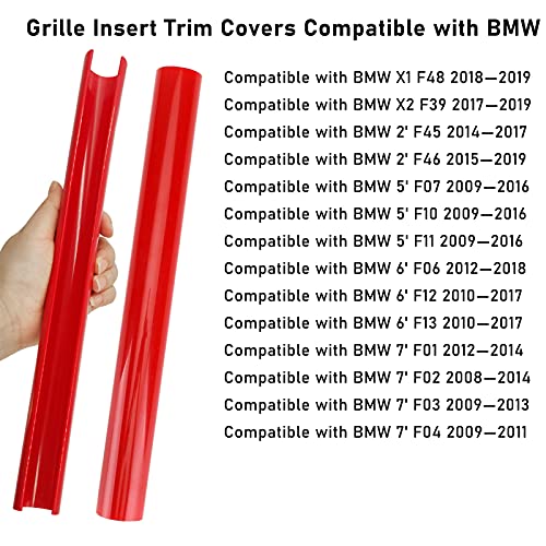 Jaronx Compatible with BMW Grill Inserts for 2 5 6 7 X1 X2 Series,F10 F11 F45 F12 F13 F01 F02 F48, Compatible with BMW V Brace Wrap Covers Blue Grill Stripes Front Insert Trims Stripes (Red) - Image 3