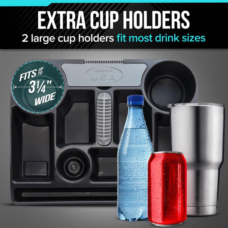 Moblorg Vehicle Seat Organizer Car Storage Caddy with Carrying Handle, 2 Large Cup Holders, 10 Compartments, Hidden Extra Storage, Fits Most Vehicles, Made in USA from Recycled Plastic - Image 4