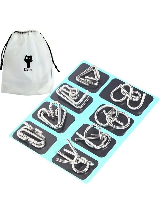 8 قطعة من مجموعة ألغاز تحدي العقل الحديدية باللون الأزرق السماوي، لعبة منطقية للأطفال والمراهقين والكبار - Image 1