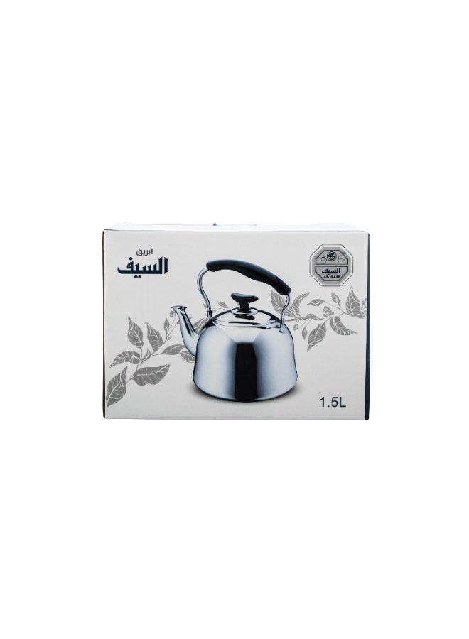 Alsaif Stainless Steel Teapot 1.5 Liter Al Saif Harmony Elegant Design Black Handle for Daily Use Home Kitchen Outdoor Tea Brewing - Image 4