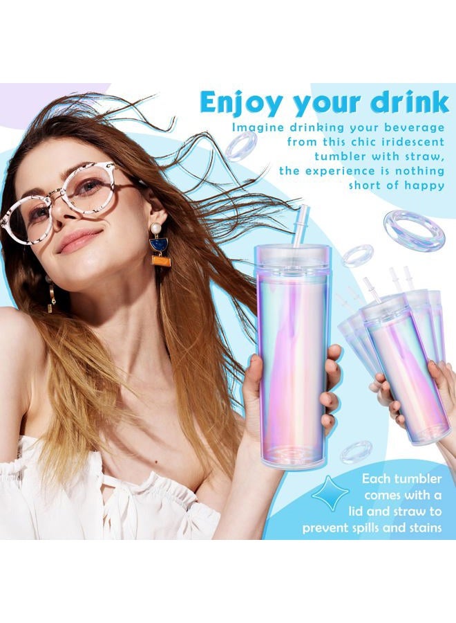 Tujoe 12 Pack Iridescent Skinny Plastic Tumbler with Straw Iridescent 16 oz Insulated Coffee Mug with Lids and Straws for Bachelorette Party Gifts Iridescent Disco Birthday Wedding - Image 4