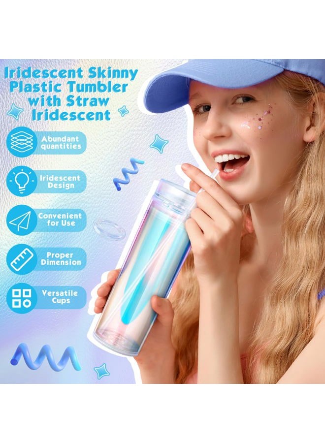 Tujoe 12 Pack Iridescent Skinny Plastic Tumbler with Straw Iridescent 16 oz Insulated Coffee Mug with Lids and Straws for Bachelorette Party Gifts Iridescent Disco Birthday Wedding - Image 3