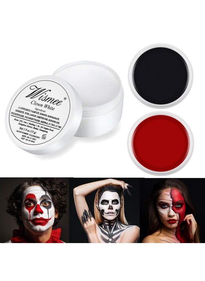 Wismee - Clown Makeup Black White Red Cream Face Body Paint Clown Joker Zombie Vampire Skeleton Halloween Costume Fantasy Makeup Fancy Dress Up Cosmetics Set Oil Painting Art (White Red Black) - Image 1