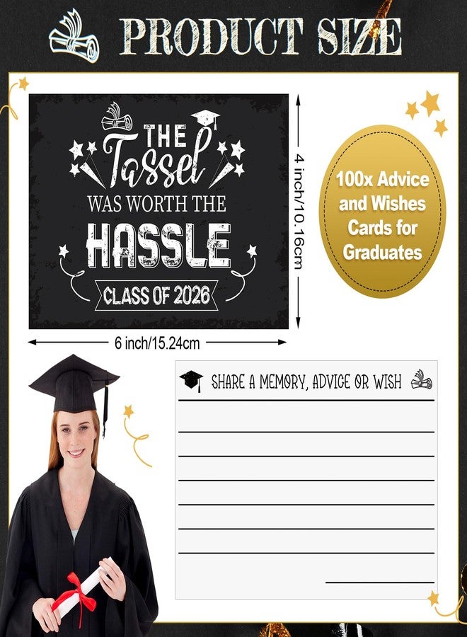 Sinload 100 Pcs Invitation 2026 Graduation Wishes and Advice Card Class of 2026 Happy Graduation Card Congrats Grad The Tassel Was Worth The Hassle Party Decoration for Gift - Image 2