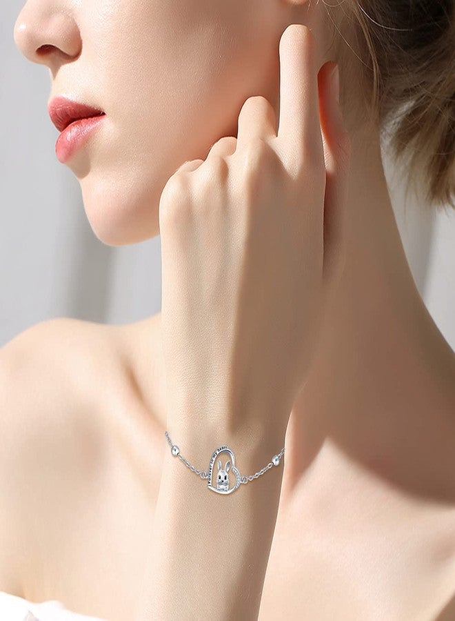 LONAGO Sterling Silver Rabbit Bracelet Animal Bunny Heart Charm Bracelet for Women - Image 4