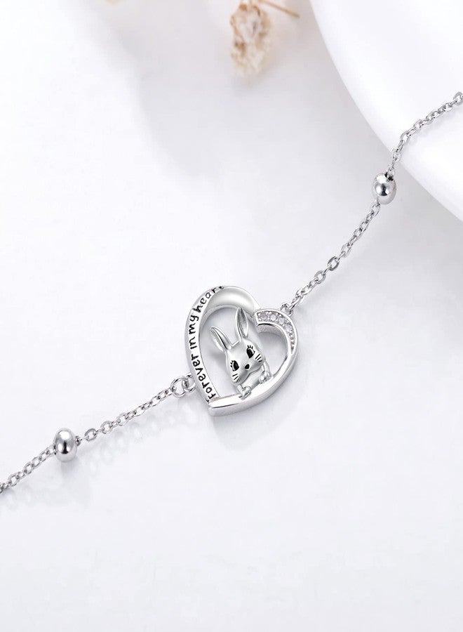 LONAGO Sterling Silver Rabbit Bracelet Animal Bunny Heart Charm Bracelet for Women - Image 2