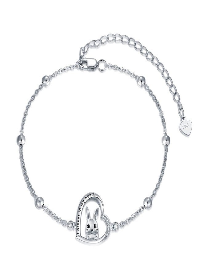 LONAGO Sterling Silver Rabbit Bracelet Animal Bunny Heart Charm Bracelet for Women - Image 1