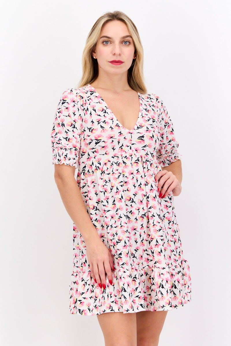 Miss Selfridge Women Floral Pattern Mini Dress, White - Image 1