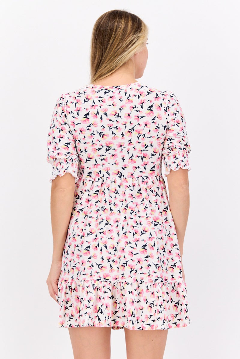 Miss Selfridge Women Floral Pattern Mini Dress, White - Image 3