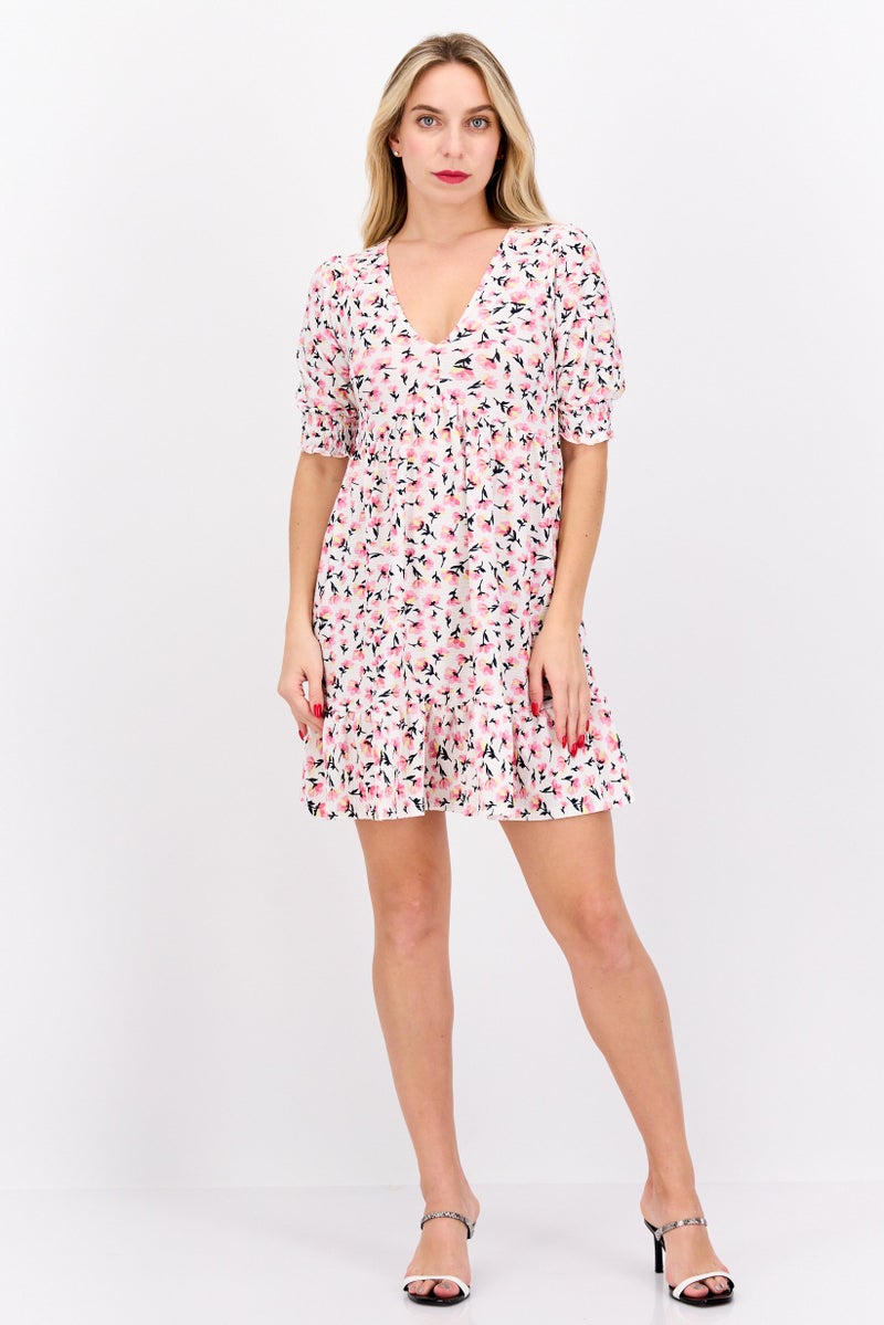 Miss Selfridge Women Floral Pattern Mini Dress, White - Image 4