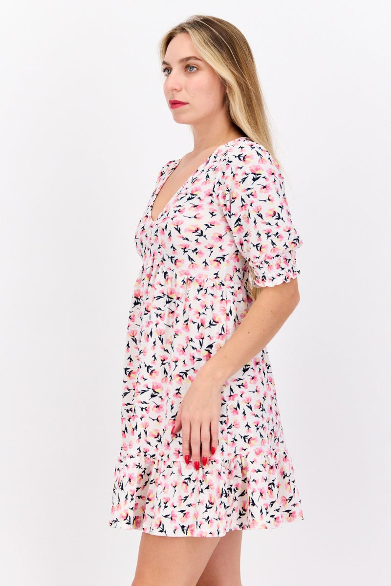 Miss Selfridge Women Floral Pattern Mini Dress, White - Image 2