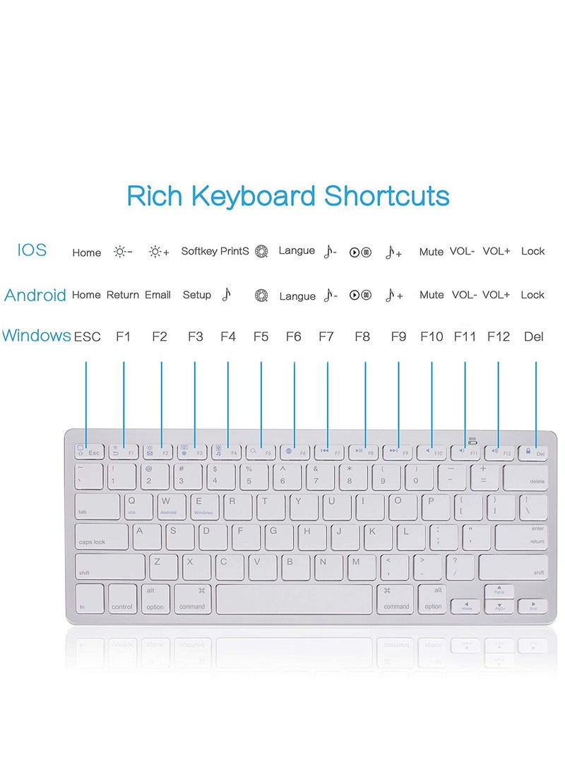 Generic - Bluetooth Keyboard,Ultra-thin Wireless Bluetooth 3.0 Keyboard,Universal Use for iPhone/iPad Air/iPad Pro/iPad Mini/Mac,Windows,PCs,Smartphones and Tablets (Silver) - Image 1