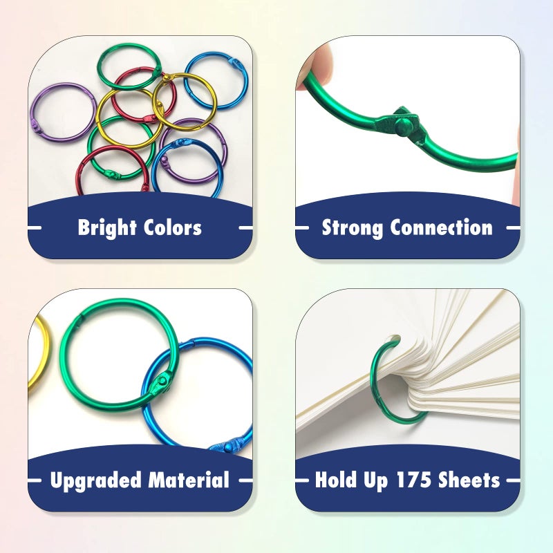 OWLKELA 1 Inch Binder Rings, Office Book Rings, Loose Leaf Rings, 50 Pcs Metallic Assorted Colors - Image 3