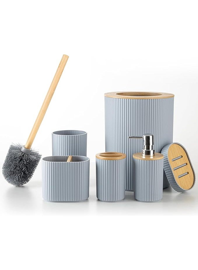 Fun Memories Bathroom Accessories Set 6 Piece Bath Ensemble Includes Toothbrush Holder, Soap Dispenser, Toothbrush Cup, Soap Dish for Decorative Countertop and Housewarming Gift (Grey) UAE - Image 1