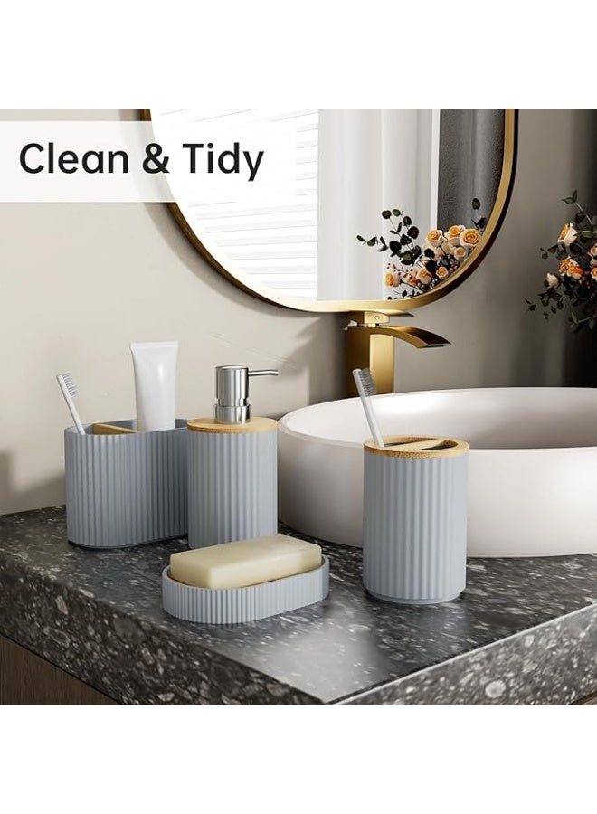 Fun Memories Bathroom Accessories Set 6 Piece Bath Ensemble Includes Toothbrush Holder, Soap Dispenser, Toothbrush Cup, Soap Dish for Decorative Countertop and Housewarming Gift (Grey) UAE - Image 2
