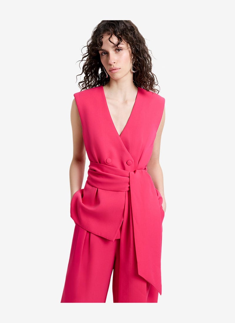 French Connection Women's Peony Pink Tiana Self Tie Waistcoat - Image 1