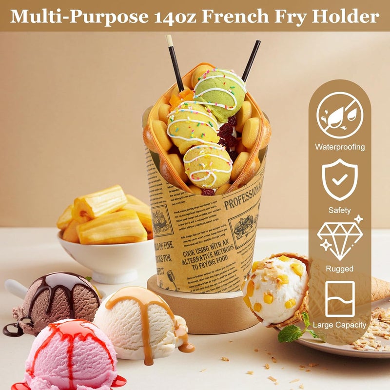 GOWTX Pack of 50 Kraft Paper Cups, 14 oz Kraft Paper Cups, Slanted Mouth Snack Paper Cups, Charcuterie Ice Cream Cups, Kraft Paper Chip Holder, Snack Bags for Bubble Waffles, Candy Bar Party - Image 4