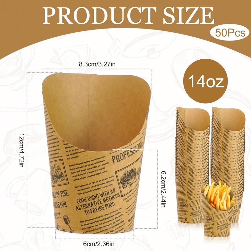 GOWTX Pack of 50 Kraft Paper Cups, 14 oz Kraft Paper Cups, Slanted Mouth Snack Paper Cups, Charcuterie Ice Cream Cups, Kraft Paper Chip Holder, Snack Bags for Bubble Waffles, Candy Bar Party - Image 2