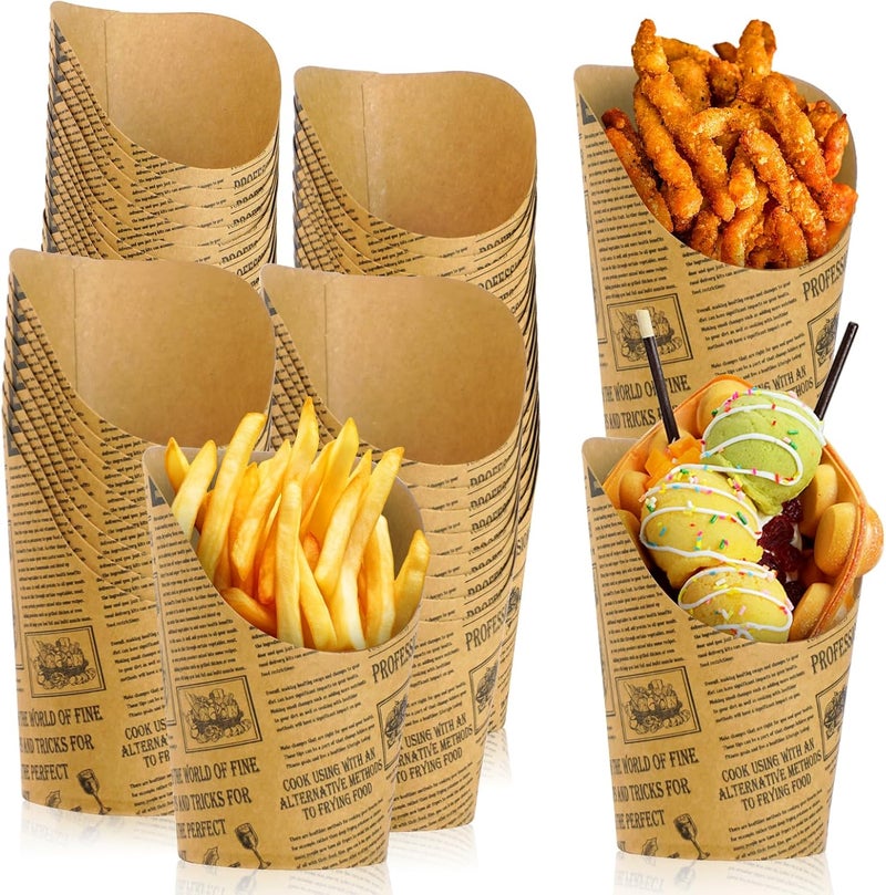 GOWTX Pack of 50 Kraft Paper Cups, 14 oz Kraft Paper Cups, Slanted Mouth Snack Paper Cups, Charcuterie Ice Cream Cups, Kraft Paper Chip Holder, Snack Bags for Bubble Waffles, Candy Bar Party - Image 1